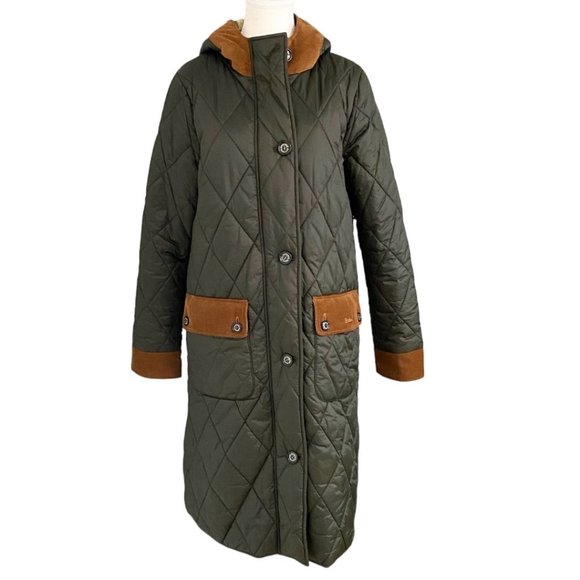 Barbour Jackets & Blazers - BARBOUR BLACK THE ORIGINAL TARTAN QUILTED BROWN CORDUROY  MID-LENGTH COAT - 8